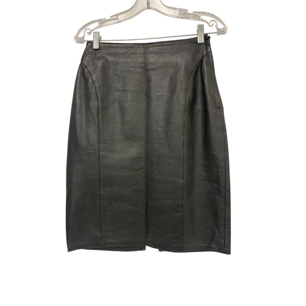 Vintage Cedars Womens Straight Leather Skirt Black Sz 6 Lined side zip